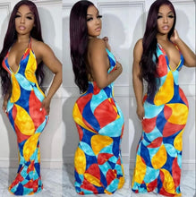 Load image into Gallery viewer, Casual Print Halter V Neck Maxi Dress
