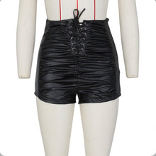 Load image into Gallery viewer, PU Leather High Waist Ruched Lace-Up Shorts
