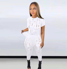 Load image into Gallery viewer, Ripped Hole Short Sleeve Pants Two Piece Set
