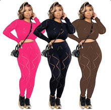 Load image into Gallery viewer, Solid Color Hole Long Sleeve Pant Two Piece Set
