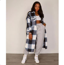Load image into Gallery viewer, Plaid Full Sleeve Buttons Long Coat
