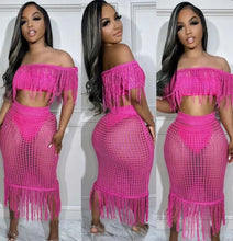 Load image into Gallery viewer, See Through Knit Tassel Two Piece Skirts Set
