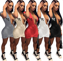 Load image into Gallery viewer, Print Deep V Neck Mini Dress
