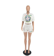 Load image into Gallery viewer, Smiley Print Short Sleeve Two Piece Shorts Set
