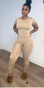 A Solid Short Sleeve Slim Fit Two Piece Pants Set