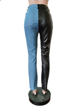 Load image into Gallery viewer, Fashion Denim PU Leather Splice Pants
