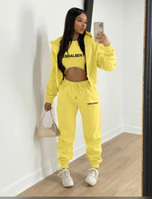 Load image into Gallery viewer, Plush Letter Print Hooded Sweatshirt Three Piece Pant Set
