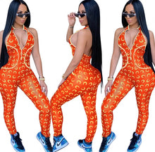 Load image into Gallery viewer, Printed Zipper Tight Backless Jumpsuit
