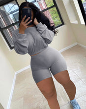 Load image into Gallery viewer, Solid Long Sleeve Two Piece Shorts Set
