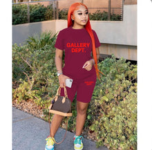 Load image into Gallery viewer, Plus Size Letter Print Short Sleeve Shorts 2 Piece Set
