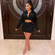 Load image into Gallery viewer, Plus Size Ruched Long Sleeve Mini Skirt Sets
