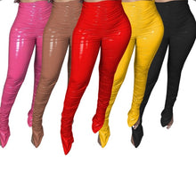 Load image into Gallery viewer, PU Leather High Waist Skinny Plush Split Stacked Pants
