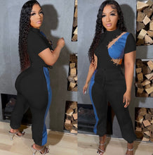 Load image into Gallery viewer, Plus Size Solid Color Patchwork Denim Two Piece Pants Set
