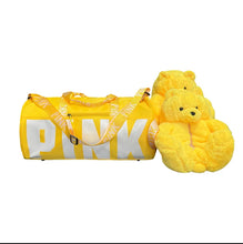Load image into Gallery viewer, A Teddy Bear Slippers and Pink Duffle Bag
