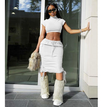 Load image into Gallery viewer, Short Sleeve Crop Tops And Skirt Two Piece Set
