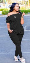 Load image into Gallery viewer, Plus Size Solid Color Breasted Top And Pants Two Piece Sets

