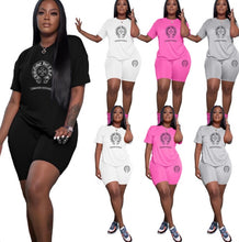 Load image into Gallery viewer, Plus Size Casual Print Short Sleeve Shorts 2 Piece Set
