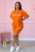 Load image into Gallery viewer, Letter Print Short Sleeve Shorts Two Piece Set
