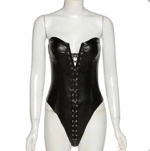 Load image into Gallery viewer, Sexy Wrap Chest Tie-Up PU Leather Bodysuits
