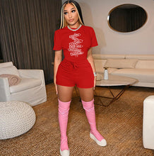 Load image into Gallery viewer, Plus Size Letter Print T Shirt And Shorts 2 Piece Sets
