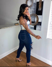 Load image into Gallery viewer, Sexy Denim Lace Up Hollow Skinny Jeans Pants
