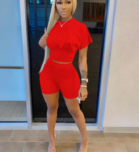 Load image into Gallery viewer, Casual Solid Short Sleeve Two Piece Shorts Set

