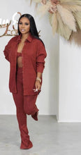 Load image into Gallery viewer, Casual Solid Bra+Long Sleeve Shirt+Slit Pant 3 Piece Set
