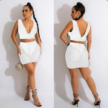 Load image into Gallery viewer, Sexy Mesh Hot Drill Sleeveless Two Piece Skirt Set
