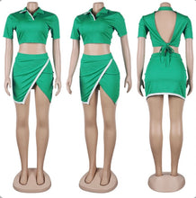 Load image into Gallery viewer, Sexy Slim Lapel Short Sleeve Side Slit Skirt Two Piece Set
