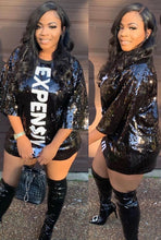 Load image into Gallery viewer, Shiny Sequined Half Sleeve Mini Dress
