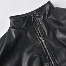 Load image into Gallery viewer, PU Leather Contrast Color Splicing Zipper Short Jacket
