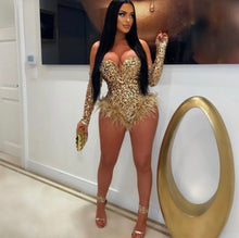 Load image into Gallery viewer, Sexy Sequin Feather Splicing Bodysuit
