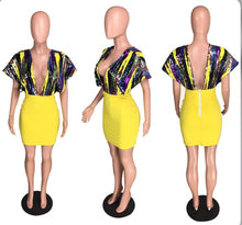 Load image into Gallery viewer, Plus Size Sequin Patchwork Deep V Club Dress
