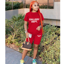 Load image into Gallery viewer, Plus Size Letter Print Short Sleeve Shorts 2 Piece Set
