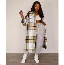 Load image into Gallery viewer, Plaid Full Sleeve Buttons Long Coat
