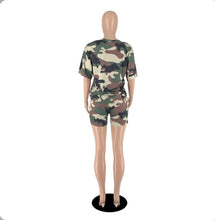 Load image into Gallery viewer, Camo Print Short Sleeve Casual Two Piece Set
