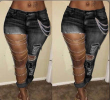 Load image into Gallery viewer, Fashion Chain Ripped Pencil Jeans
