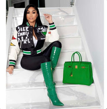 Load image into Gallery viewer, Letter Print Color Block Baseball Coat
