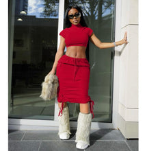 Load image into Gallery viewer, Short Sleeve Crop Tops And Skirt Two Piece Set
