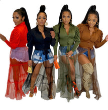 Load image into Gallery viewer, Sexy Ruched Sleeve Mesh Patchwork Shirt
