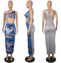 Load image into Gallery viewer, Baseball Print Slash Shoulder Tops And Skirt Two Piece Set Www.dreamempirellc.com
