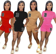 Load image into Gallery viewer, Summer Fashion Letter Print Solid Short Sleeve Shorts 2 Piece Set
