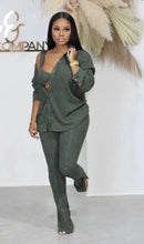 Load image into Gallery viewer, Casual Solid Bra+Long Sleeve Shirt+Slit Pant 3 Piece Set
