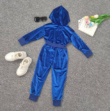 Load image into Gallery viewer, Kids Velvet Long Sleeve Hooded Jumpsuit
