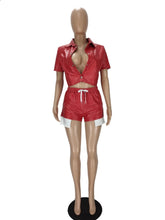 Load image into Gallery viewer, Fashion PU Leather Short Sleeve Two Piece Set
