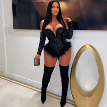 Load image into Gallery viewer, Sexy Sequin Feather Splicing Bodysuit

