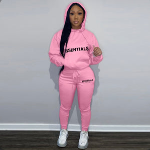 A Letter Print Hooded Sweatshirt Two Piece Pant Sets