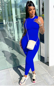 A Solid Sleeveless O Neck Tight Jumpsuit