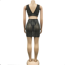 Load image into Gallery viewer, Sexy Mesh Hot Drill Sleeveless Two Piece Skirt Set
