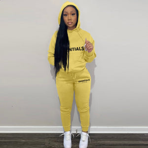 A Letter Print Hooded Sweatshirt Two Piece Pant Sets